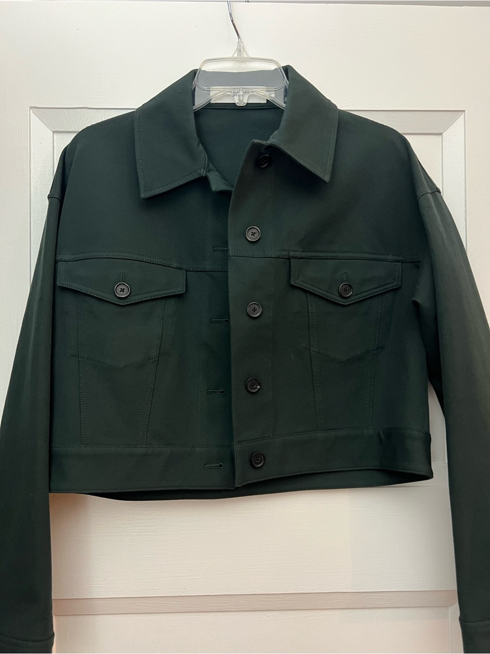 MM Lafleur Dark Green Crop Button-Front Jacket like new